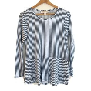 Michael Kors Womens Size M blue white Striped blouse Tunic Ruffles Stretch